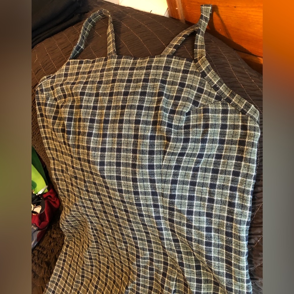 Y2K, vintage, green and blue plaid dress